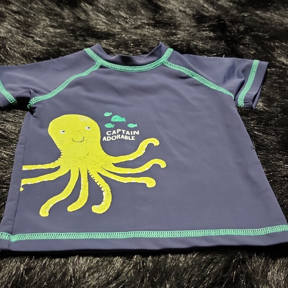 Carter's Blue and Yellow Rashguard with Octopus Design. Boys Size 12 Months.